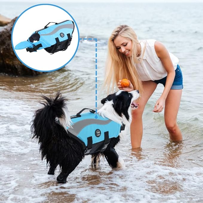 EMUST Dog Life Vests, Adjustable Life Jackets for Small Dogs with Enhanced Buoyancy, Small Dog Swim Vest with Durable Rescue Handle, Blue,XS