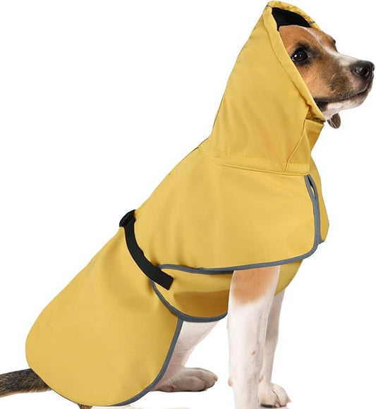 DELIFUR Medium Dog Raincoat Waterproof - Adjustable Dog Poncho Raincoat Lightweight Rain Jacket with Soft Lining for Medium Dog Yellow (Medium)