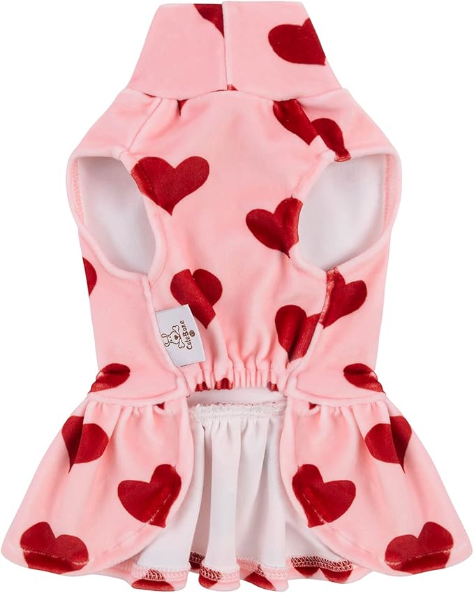 CuteBone Turtleneck Dog Velvet Dress Puppy Skirt Costume Pet Clothes Cat Apparel with Bow Hair Rope for Small Dogs CVD02XXS