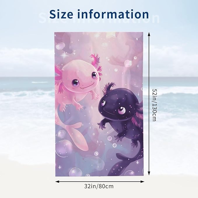 Axolotl Beach Towel - Modern, Color 53 - 52" x 32" - 100% Cotton - Quick Dry, Absorbent, Lightweight - Perfect for Beach, Pool, Travel