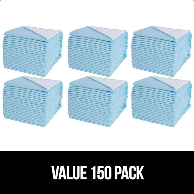 Gorilla Guard Disposable Puppy Pads, 5 Layer Pee Pads for Dogs, Absorbent Diaper Changing Pad, Dog Potty Training Supplies, Quick Dry Pet Housebreaking Essentials for Puppies, 50 Count 22x22 in