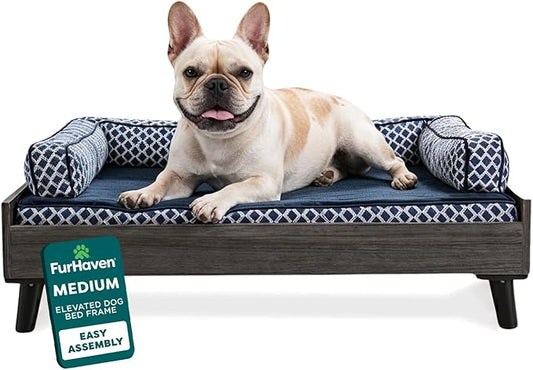 Furhaven Elevated Dog Bed Frame for 30" x 20" Medium Dog Beds, Easy Assembly - Mid-Century Modern Bed Frame - Gray Wash, Medium