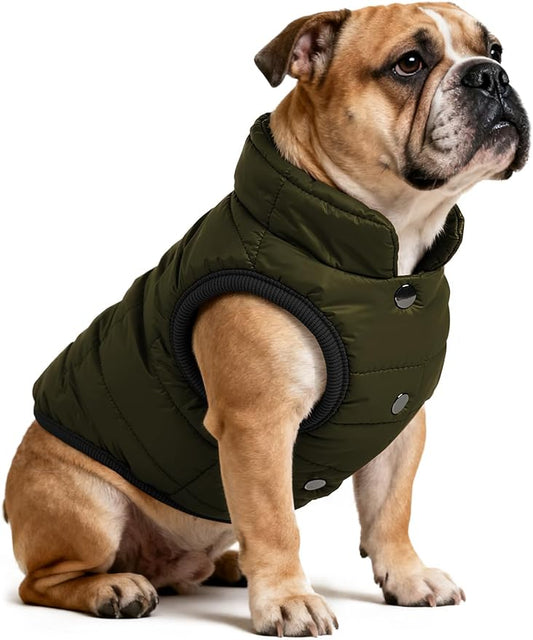 AURUZA Dog Winter Coat, Warm Waterproof Dogs Jacket Small Pet Vest for Medium Dogs Windproof Pet Fleece Vest Snow Jacket for Cold Weather(Army Green,XL)