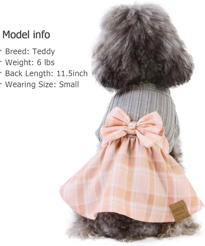 KYEESE Dog Dress Plaid with Bowtie Dog Casual Dresses for Small Dogs Cat Dress Puppy Dress