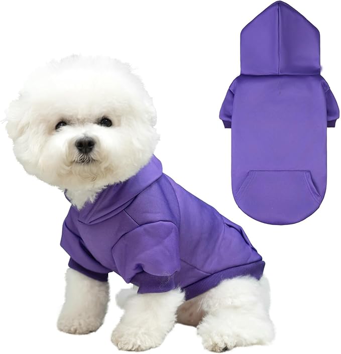 KOOLTAIL Dog Hoodie for Large Medium Small Dogs,Soft and Warm Pet Sweater with Leash Hole and Pocket Boy Girl,Puppy Fall Winter Jacket Clothes,French Pitbull Cold Weather Coat Sweatshirt,Purple M