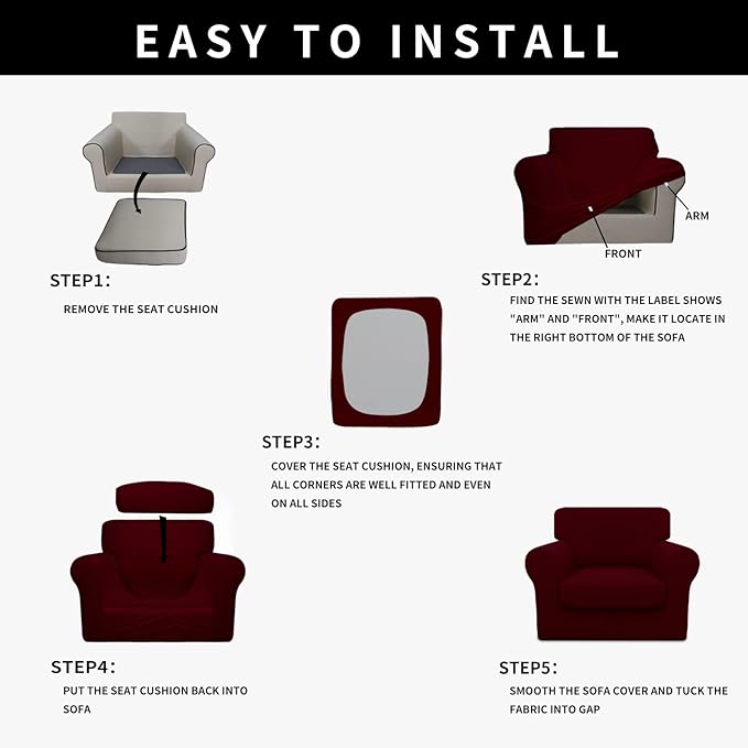 Easy-Going 100% Dual Waterproof 2 Pieces Chair Cover Stretch Soft Couch Cover for Dogs, Sofa Slipcover for 1 Separate Cushion Couch Leakproof Furniture Protector for Kids, Pets Wine
