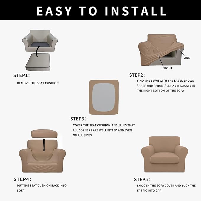 Easy-Going 100% Dual Waterproof 2 Pieces Chair Cover Stretch Soft Couch Cover for Dogs, Sofa Slipcover for 1 Separate Cushion Couch Leakproof Furniture Protector for Kids, Pets Camel
