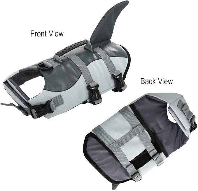 Queenmore Dog Life Jacket Ripstop Dog Safety Vest Adjustable Preserver with High Buoyancy and Durable Rescue Handle for Small,Medium,Large Dogs, Grey Shark X-Large