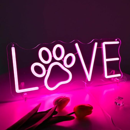 Britrio Pink Love LED Neon Light Sign Dog Paw Neon Sign Wall Decor for Pet Room Dog Cat Lover Girl Bedroom Wife Women Birthday Wedding Gift Living Room Home Decor Neon Night Light USB Powered 15.75”