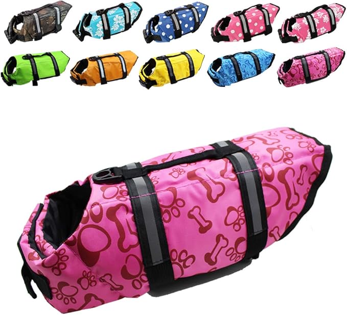 Snik-S Dog Life Jacket- Preserver with Reflective Stripes and Adjustable Belt, Pet Swimming Jacket for Short Nose Dog(Pug,Bulldog,Poodle)