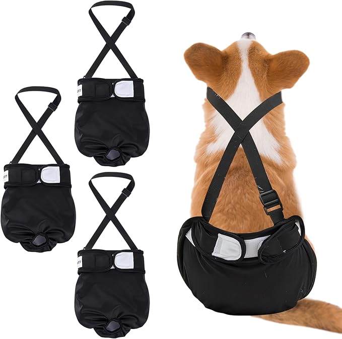 Washable Female Dog Diaper for Large Dogs, 3 PCS Adjustable Suspender Dog Sanitary Panties, Highly Absorbent Reusable Doggie Diapers for Small Medium Girl Dogs in Heat (L)