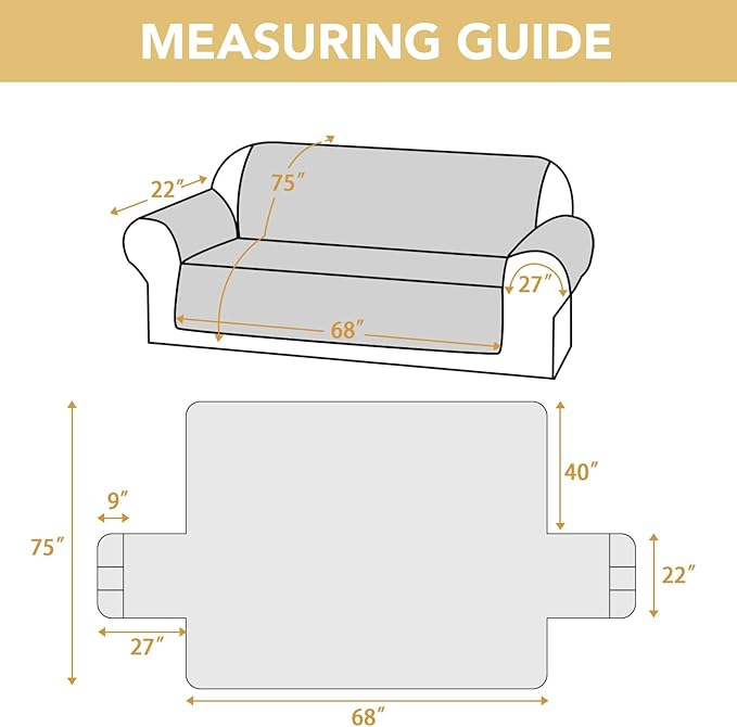 H.VERSAILTEX 100% Waterproof Couch Cover for 3 Cushion Couch Sofa Cover for Dogs Triple Non-Slip Furniture Protector Cover with Elastic Straps for Pet Cat(Sofa, French Oak)