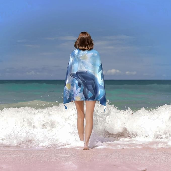 Dolphin Ocean Beach Towel 31inx51in, Underwater Sand-Free Microfiber Bath Towel Ultra Soft Quick Dry Pool Towel Absorbent Towel Lightweight Towel for Swimming Bathroom Decor