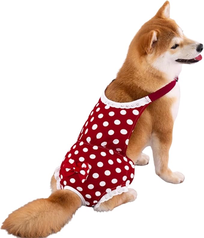 Dogs Heat Protection Washable Onesie Suit, Period Care (with Pads) for Female, Behavioral Control (with Diapers) for Male (red,4XL)