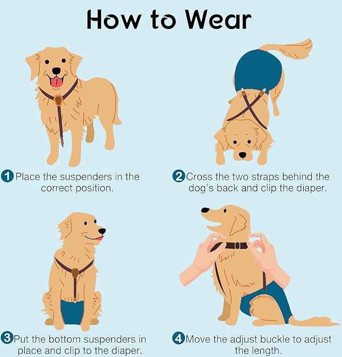 2 Pieces Dog Diaper Suspenders, for Dog Diaper Female and Belly Band for Male (X-Small/Small, Blue&Beige)