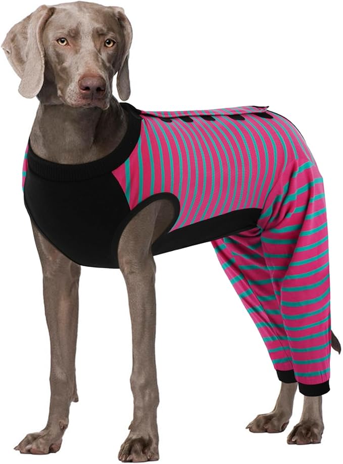 Kuoser Dog Recovery Suit, Anti Licking Dogs Rear Leg Sleeve, Abdominal Dog Surgical Suit with Pants Cover Protect Wounds, Dogs Elbow Protector Soft Pet Surgery Onesie Cone Alternative, Rose 3XL