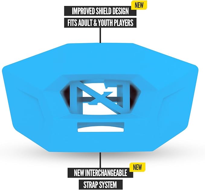 Nxtrnd One Pro Football Mouth Guard, Interchangeable Strap, Fits Adult & Youth (Neon Blue)