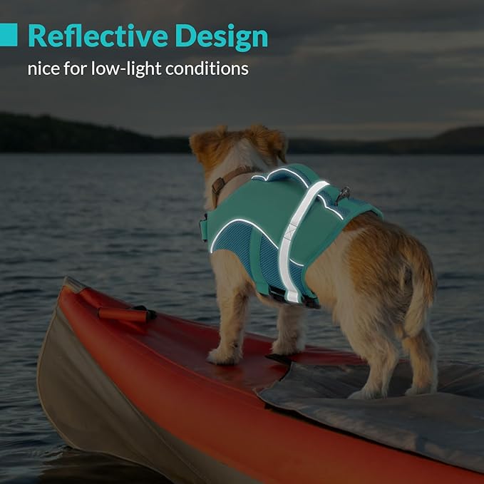 Queenmore Dog Life Jacket, Adjustable Ripstop Dogs Life Vest for Swimming Boating, Pet Lifesaver with Superior Buoyancy and Rescue Handle, Swimming Vest for Large Dogs（LightBlue,L）