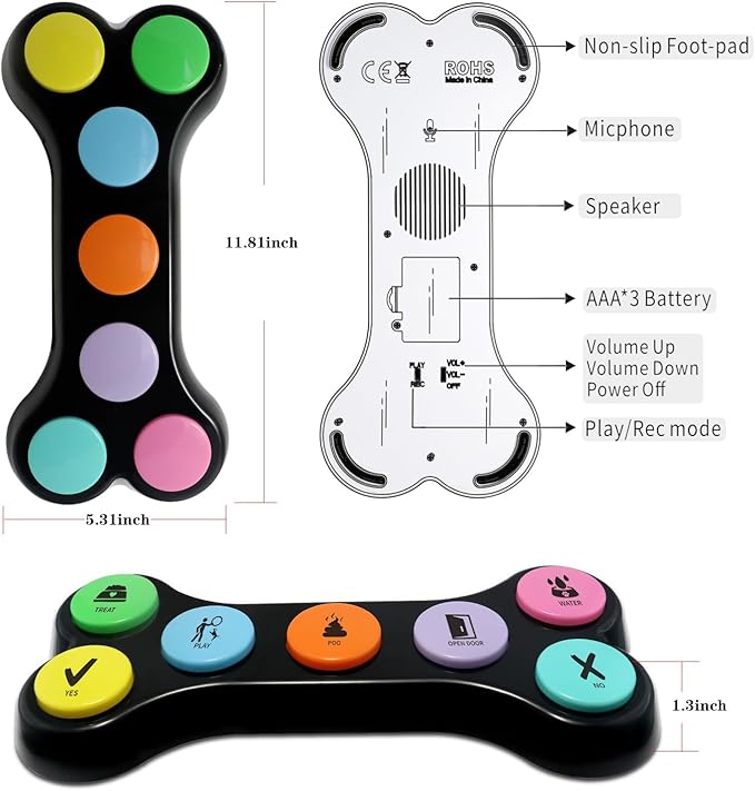 Dog Buttons for Communication, 7pcs Recordable Talking Buttons Set with Scene Stickers, Pet Training Buttons for Puppy Small Dogs & Cats Black Color (Battery Included)