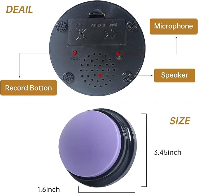 Voice Recording Button, 30 Second Record Button for Dog Pet Interactivity, Gift for Friend, Family, 4 Color Purple, Green, Yellow, Pink
