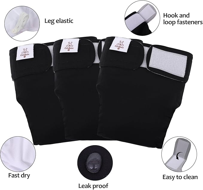 CuteBone Washable Dog Diapers Female No Tail Hole 3 Pack Reusable Doggie Period Training Pants for Docked-Tail Frenchie French Bulldog Boston Terrier Without Tail WWD21M