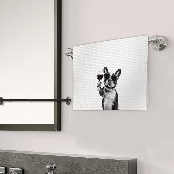 French Bulldog Gifts Wine Dog Kitchen Towels, Gifts for French Bulldog Wine Lovers Decorative Hand Dish Towel for Kitchen Home Bar,Funny Frenchie WineLover Home Bar Kitchens Decor(16x24In)
