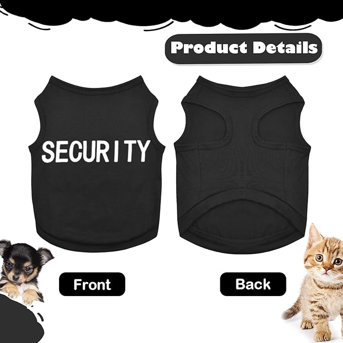 4 Pack Dog Clothes for Small Dogs Boy Male Summer Letter Security Dog Shirts Cute Cool Clothes for Chihuahua Dachshund Yorkie Shih Tzu, Pet Cat Outfit Clothing, XS,Black