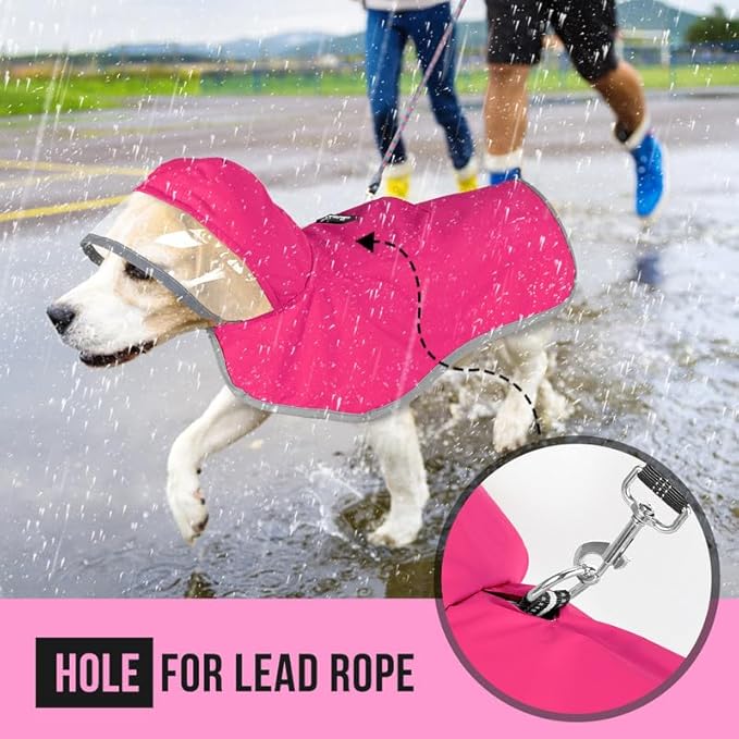 SlowTon Dog Raincoat, Adjustable Dog Rain Jacket Clear Hooded Double Layer, Waterproof Poncho with Reflective Strip Straps and Storage Pocket for Small Medium Large Dogs Puppies(FU XS)
