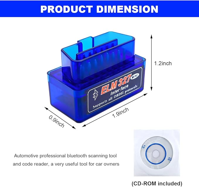ELM327 OBDII Car Auto Diagnostic Scanner, Professional Wireless Bluetooth Scan Tool Failure Detector, OBD2 Engine Fault Code Reader for Android Windows, Car Accessories