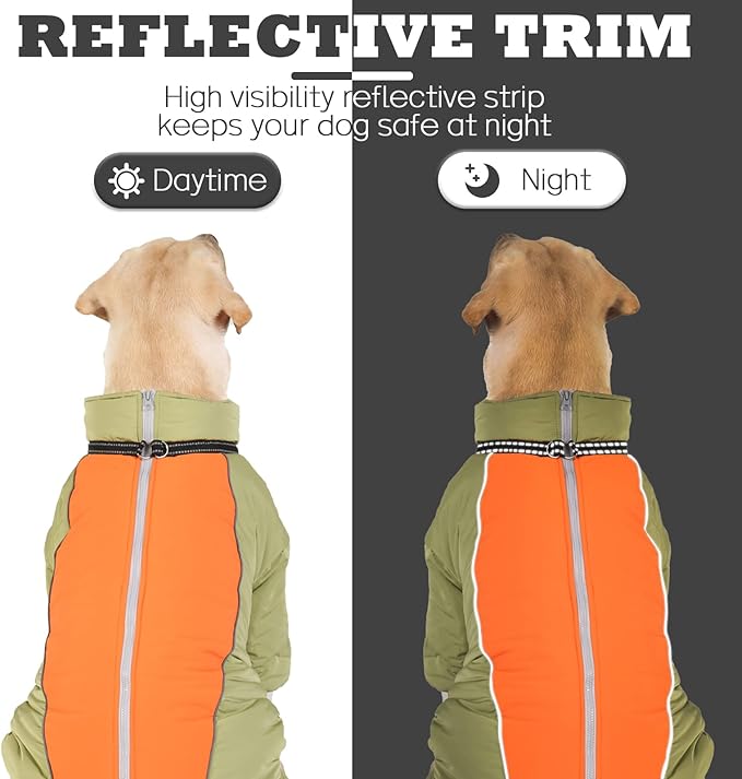 Dog Warm Thick Winter Snowsuit, Fullbody Zip Up Coat with Leash Ring, Reflective Windproof Waterproof Dog Snow Jacket, LightGreen,22