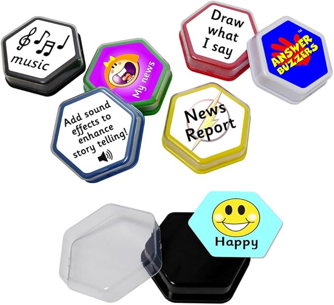 Talking Products Talking Tiles Voice Recorders, Communication Sound Buttons, Pack of 6 Colors, 80 Seconds Recording, Educational Classroom Resources, Game Show Answer Buzzers