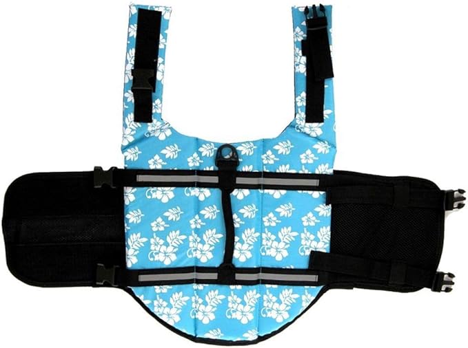 ChezAbbey Dog Life Jacket Adjustable Dog Lifevest Swimsuit Safety Vest Apparel Lifesaver Coat for Small Large Cats Puppy Kitty with Handle Reflective for Swimming and Boating Blue Flower S