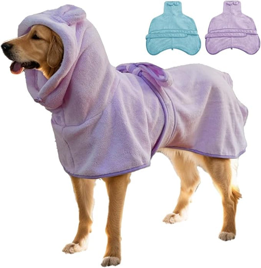 Medium to Large Size Dog Bathrobe, Quick Drying Super Absorbent Used for After Bathing, Warm Dog Towels, Adjustable Hoodies and Belts for Pet Dogs Bath Clothes Products(Purple, 2XL)