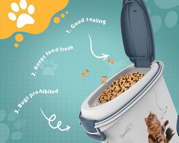 DRATO Pet Food Storage Container with Wheels Resin 30LB Capacity Dog Food Container with Slow Feeder Bowl and Scoop Easy to Move to Keep Food Fresh for Dogs, Cats, Birds