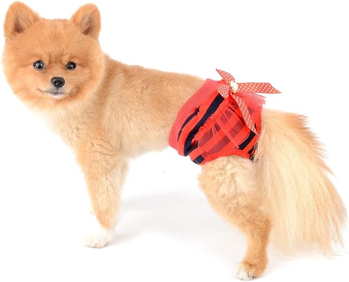 SELMAI Adorable Dog Physiological Shorts Diaper for Dogs Female in Heat Reusable Washable Doggy Kitten Underwear Pants for Small Medium Puppy Cat Girl Doggie Menstrual Nappies All Seasons Red L