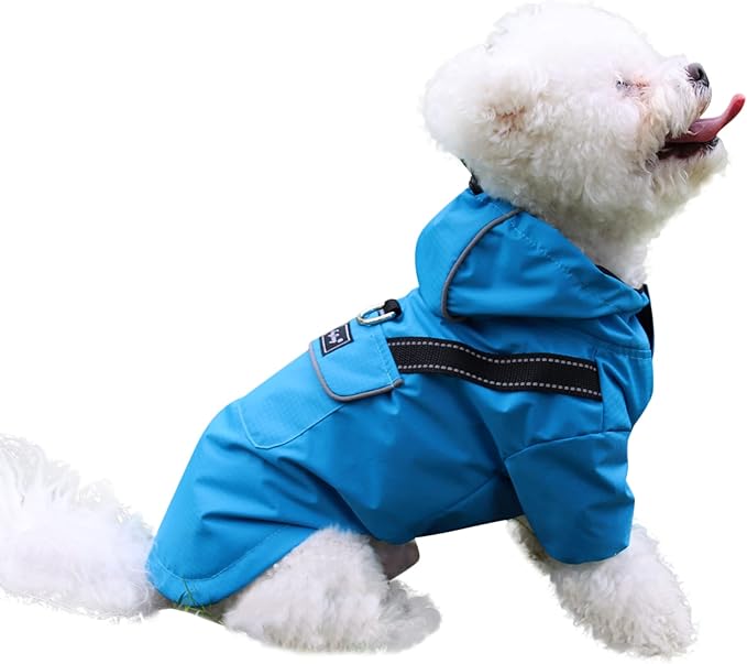 Premium Dog Raincoat with Hood for Small Dogs,Outdoor Sports Waterproof Dog Rain Jacket,Puppy Raincoat with Pockets,Blue S