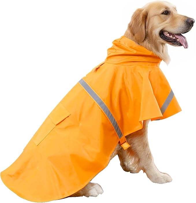 HAPEE Dog Raincoats with Reflective Strip Hoodie,Poncho Jacket for Large Dogs fit Golden Retriever Doodle (B2-Orange, 16A (20-30 lbs))