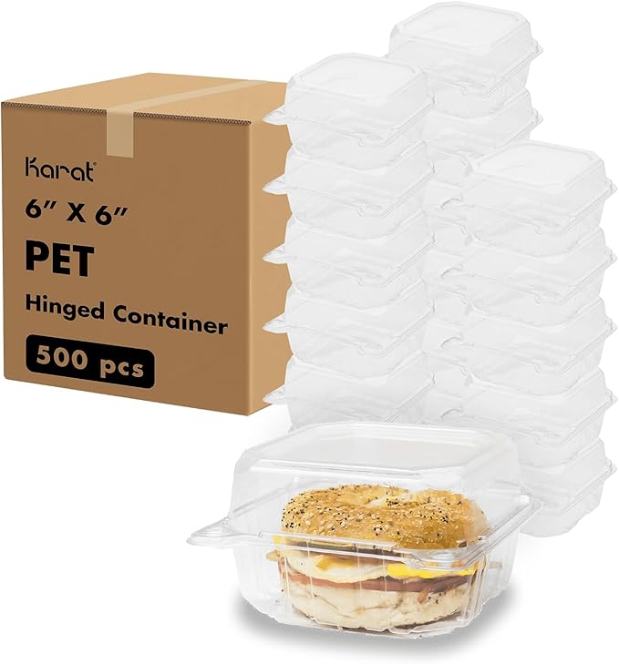Karat 5.8inch Clear Plastic Hinged Clamshell Food Containers - Durable, Stackable, Crack-Resistant To-Go Boxes, Case of 500, FP-HC66PET-1C