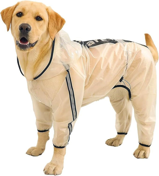 Olsa Dog Raincoat, Dog Hooded Slicker Poncho, 4 Legs Rain Jacket with Reflective Stripe, Water Proof Rain Snow Clothes with Hood for Small Medium Dogs