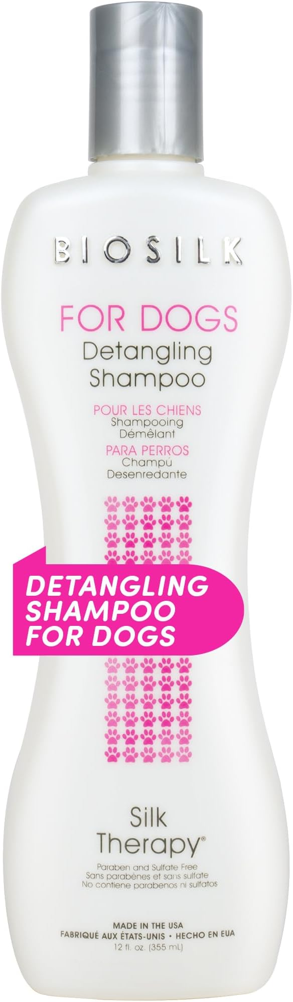 BioSilk for Dogs Silk Therapy Moisturizing Dog Detangling Shampoo - Dog Matted Hair Detangler Cleans, Moisturizes, and Detangles - Dematting Shampoo for Dogs, Grooming Supplies, 12 Fl Oz