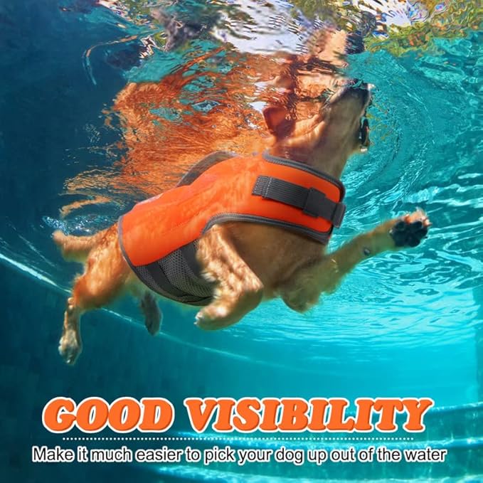 Dog Life Jacket, Good Visibility Dog Life Vests for Swimming with Reflective Stripes and Rescue Handle, Pet Flotation Vest Suit for Small Medium and Large Dogs, Medium