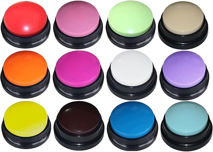 12 Color Voice Recording Button, Dog Buttons for Communication Pet Training Buzzer, 30 Second Record & Playback, Funny Gift for Study Office Home wtih Whire and Coffee