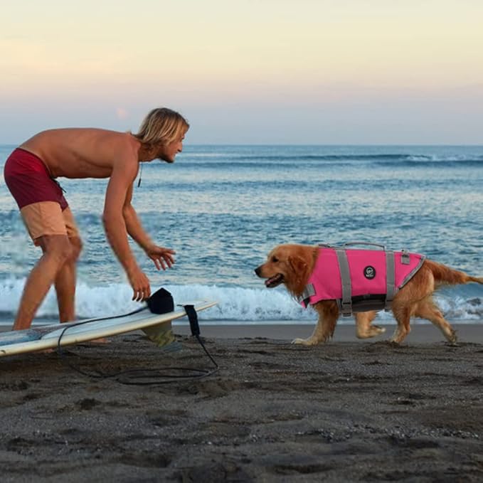 EMUST Dog Life Preserver, Pet Flotation Vest for Swimming, Beach Boating with High Buoyancy, Dog Flotation Vest for Small/Medium/Large Dogs, M, NewSolidpink