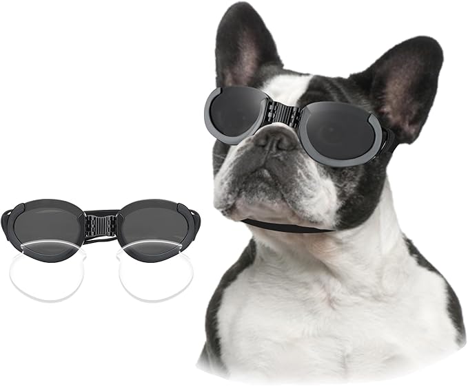 Lesypet Dog Goggles with Replaceable Lenses for Medium Large Breed, Anti-UV Wind Protection Dog Sunglasses Outdoor Motorcycling Driving Eye Protection Pet Sunglasses, Black
