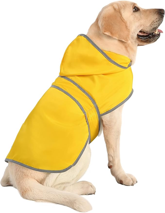 Dog Raincoat for Large Dogs Waterproof Jacket Hooded Rain Coats with Reflective Strips Leash Hole & Poncho Adjustable Fit (Yellow,L)