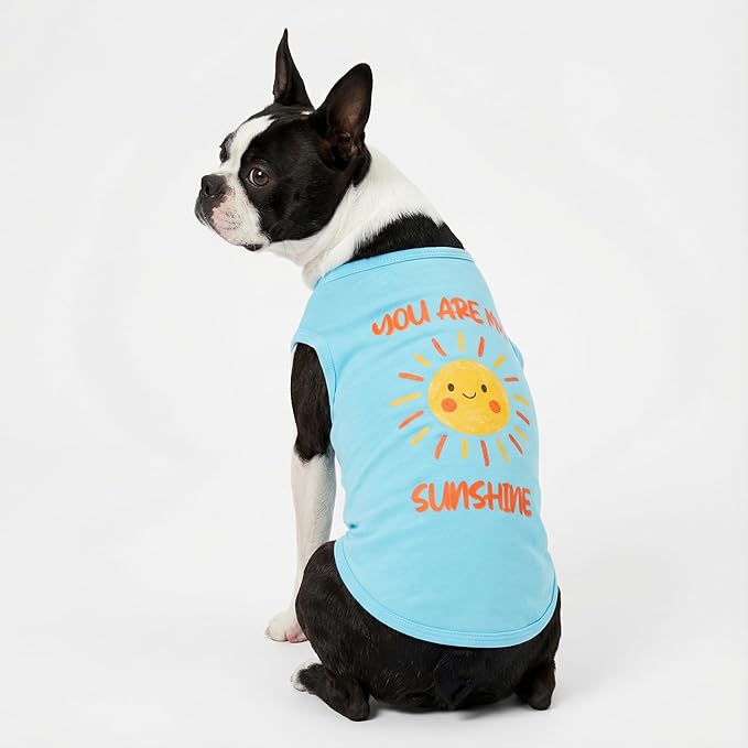 Fitwarm You are My Sunshine Dog Shirt, Tropical Summer Clothes for Small Dogs Boy Girl, Funny Pet Outfit, Blue, Yellow, Small