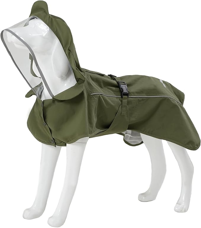 MAMORE Dog Raincoat Waterproof Dog Rain Jacket with Cute Hood for Small Medium Large Dogs Puppy Poncho Reflective Adjustable (Army Green, Small)