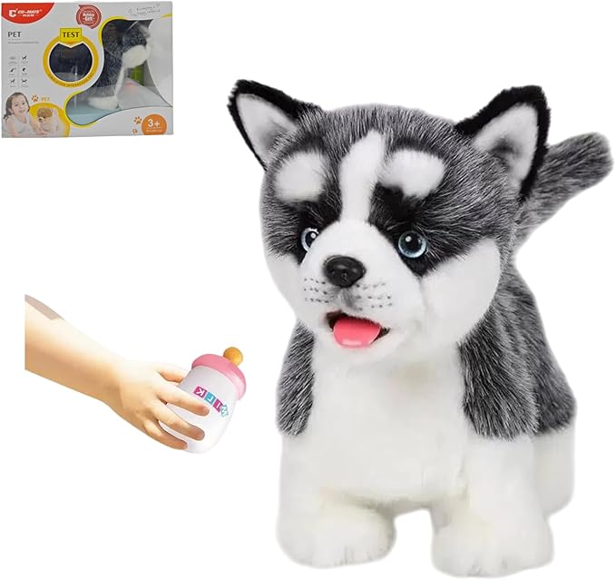 Electronic Walking Siberian Husky Stuffed Dog Toy, Realistic Interactive Puppy Pet Dog, Walking, Barking,Wagging Tail & Talking,Present Pet Gifts for Year Boys Girls