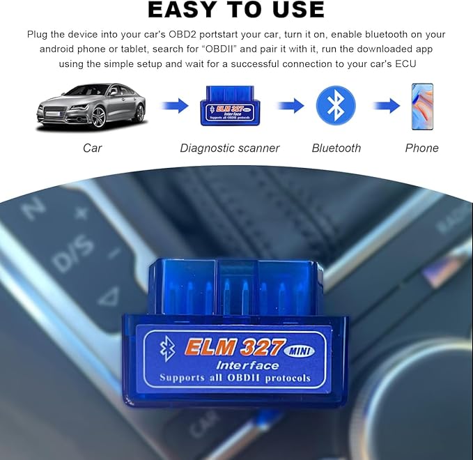 ELM327 OBDII Car Auto Diagnostic Scanner, Professional Wireless Bluetooth Scan Tool Failure Detector, OBD2 Engine Fault Code Reader for Android Windows, Car Accessories