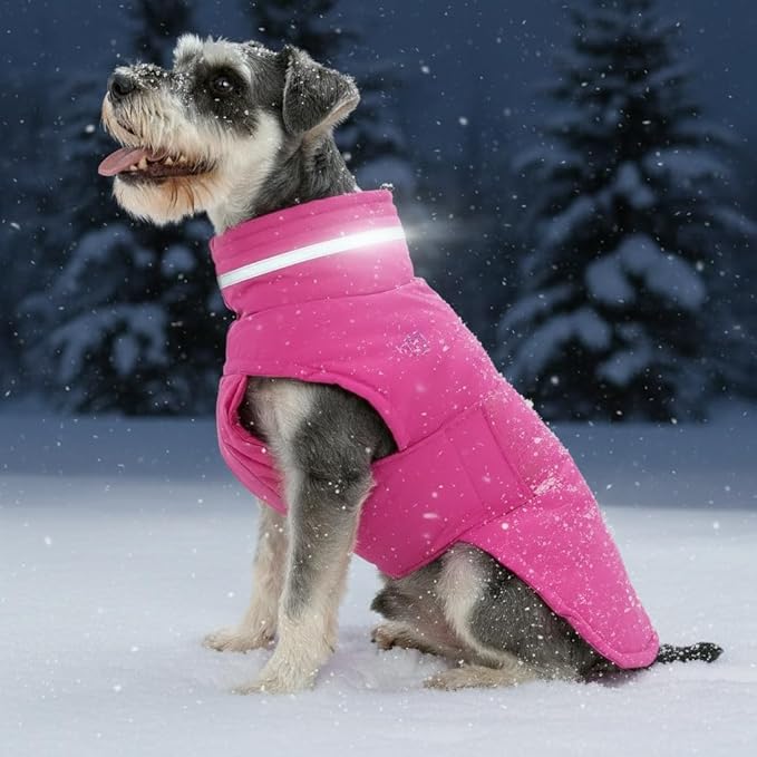 Mklhgty Waterproof Dog Coat for Medium and Large Dogs, Warm Dog Winter Jacket, Reflective Windproof Turtleneck Coats with Adjustable Hook & Loop - Pink - L